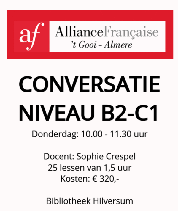 B2/C1 Conversatie bibliotheek Hilversum donderdag 10:00-11:30 cursusseizoen 25-26